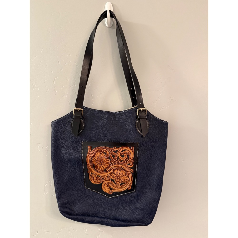 Sheridan Handbags Blue Floral Tooled Leather Pocket Western‎ Purse